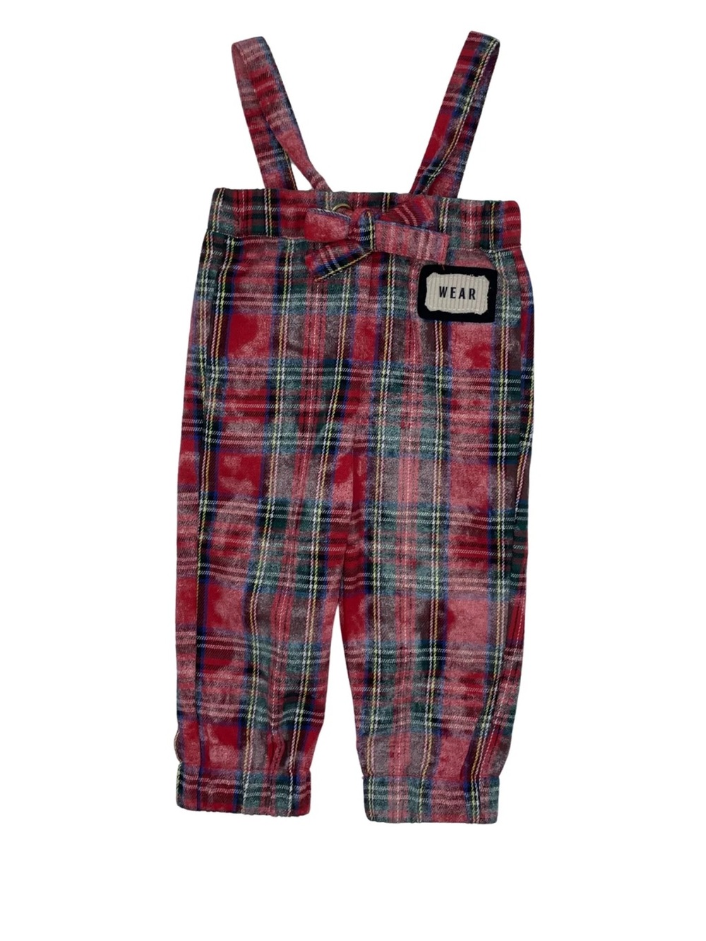 Zaloo Plaid Suspender Kids Bottoms with Bow - Red Plaid